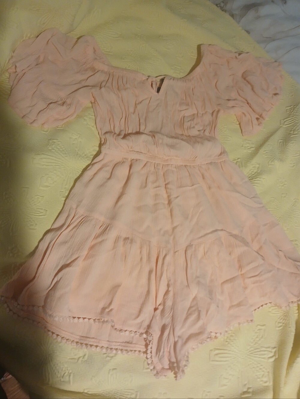 Peach Puff Short Romper with Puff Sleeves